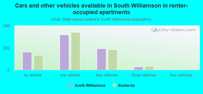 Cars and other vehicles available in South Williamson in renter-occupied apartments