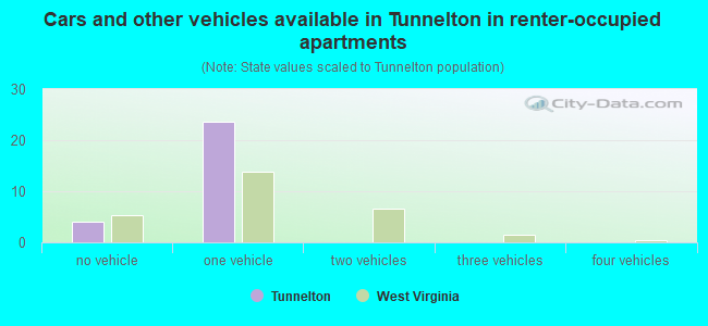 Cars and other vehicles available in Tunnelton in renter-occupied apartments