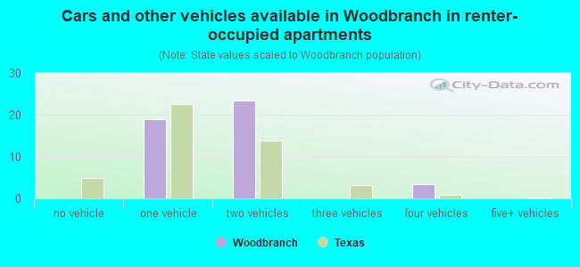 Cars and other vehicles available in Woodbranch in renter-occupied apartments