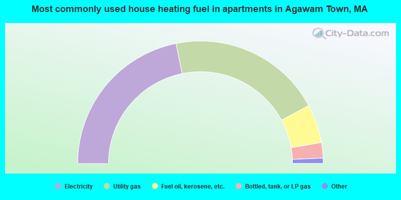 Most commonly used house heating fuel in apartments in Agawam Town, MA