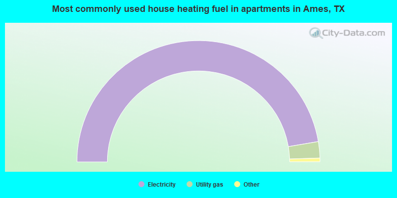 Most commonly used house heating fuel in apartments in Ames, TX