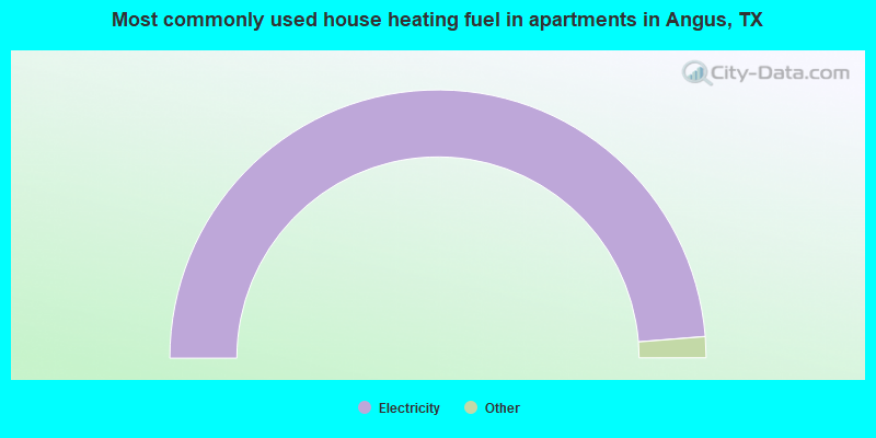 Most commonly used house heating fuel in apartments in Angus, TX