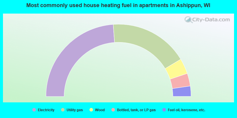 Most commonly used house heating fuel in apartments in Ashippun, WI