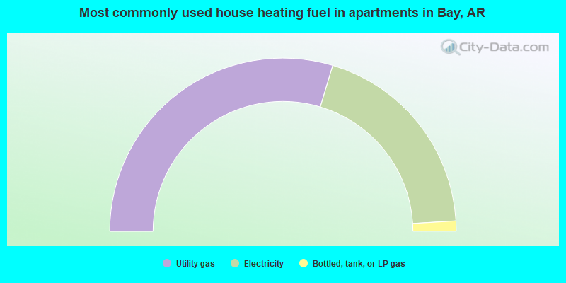 Most commonly used house heating fuel in apartments in Bay, AR