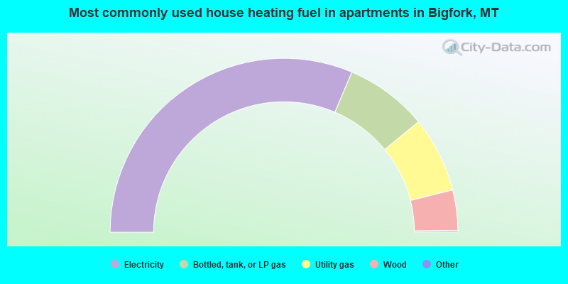 Most commonly used house heating fuel in apartments in Bigfork, MT