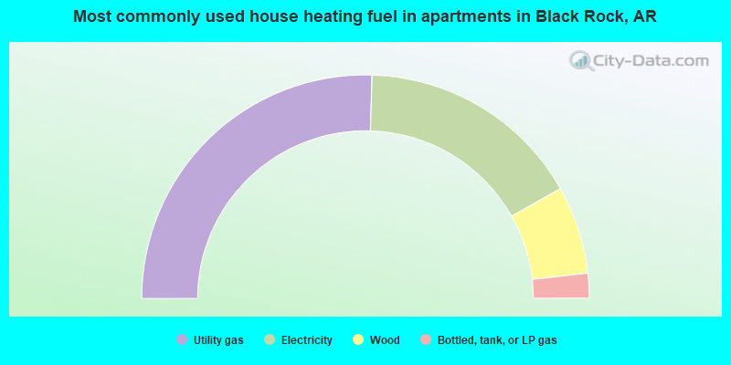 Most commonly used house heating fuel in apartments in Black Rock, AR