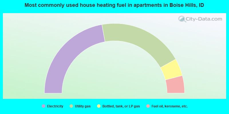 Most commonly used house heating fuel in apartments in Boise Hills, ID