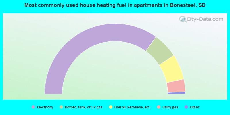 Most commonly used house heating fuel in apartments in Bonesteel, SD