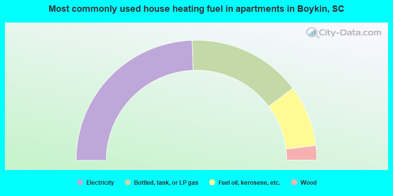 Most commonly used house heating fuel in apartments in Boykin, SC