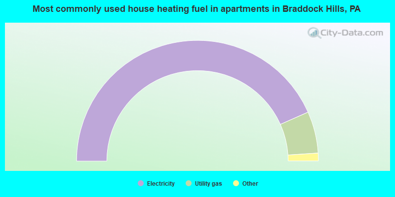 Most commonly used house heating fuel in apartments in Braddock Hills, PA