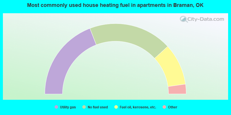 Most commonly used house heating fuel in apartments in Braman, OK