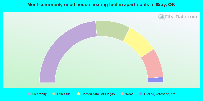 Most commonly used house heating fuel in apartments in Bray, OK