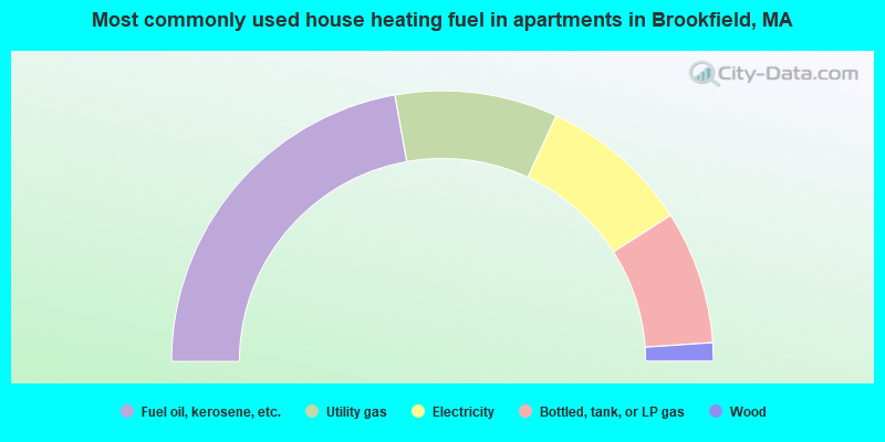 Most commonly used house heating fuel in apartments in Brookfield, MA