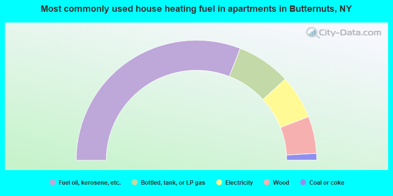Most commonly used house heating fuel in apartments in Butternuts, NY