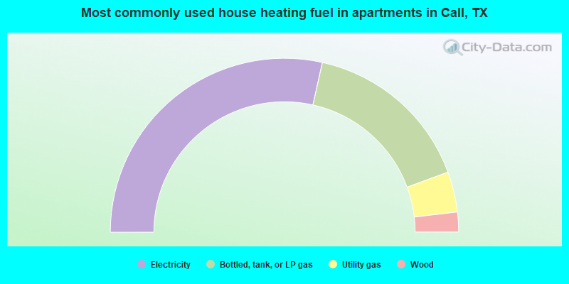 Most commonly used house heating fuel in apartments in Call, TX