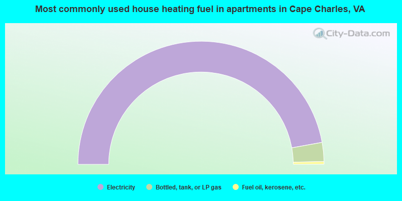 Most commonly used house heating fuel in apartments in Cape Charles, VA