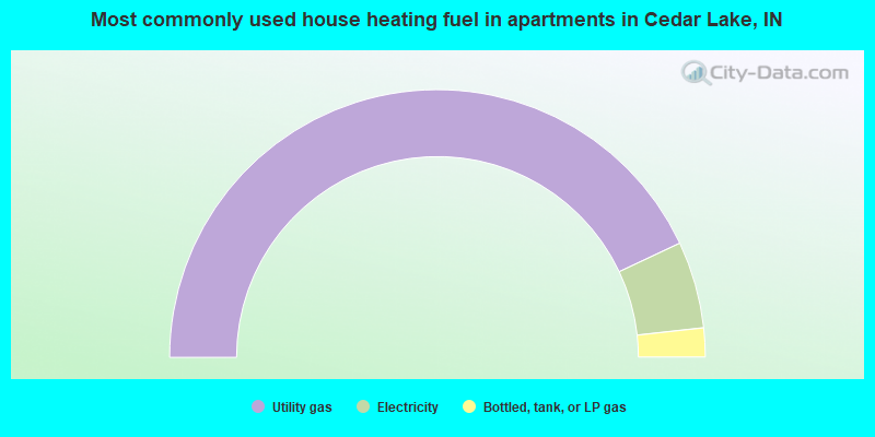 Most commonly used house heating fuel in apartments in Cedar Lake, IN