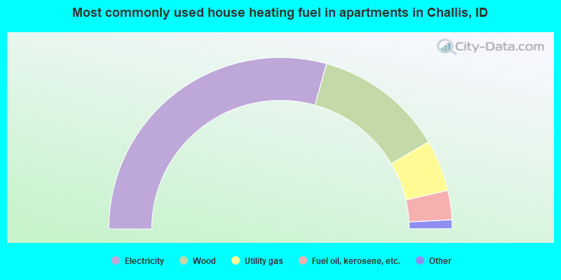 Most commonly used house heating fuel in apartments in Challis, ID