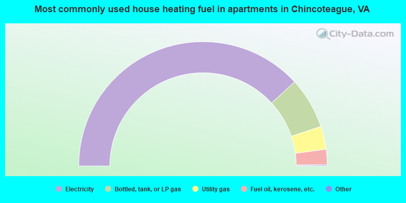 Most commonly used house heating fuel in apartments in Chincoteague, VA