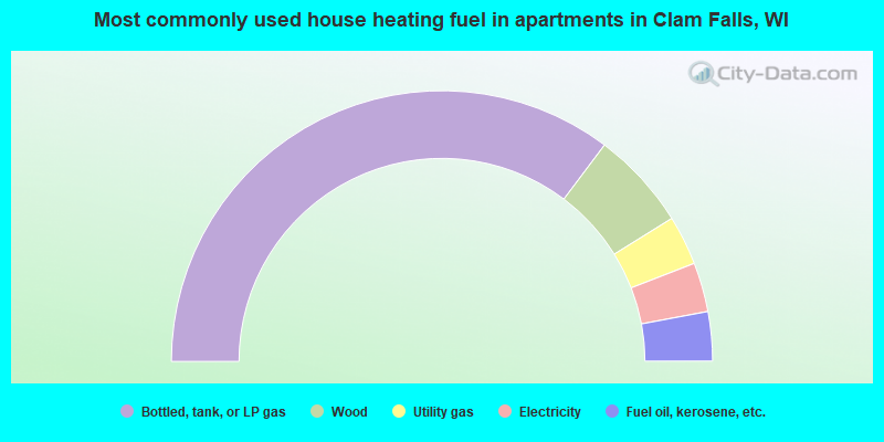 Most commonly used house heating fuel in apartments in Clam Falls, WI