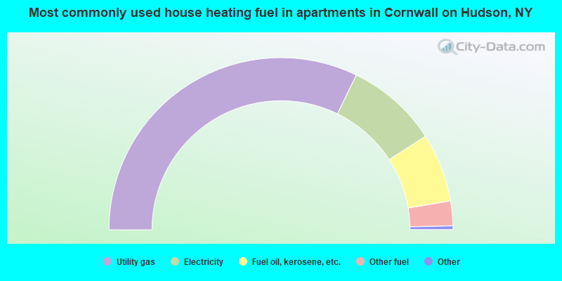 Most commonly used house heating fuel in apartments in Cornwall on Hudson, NY