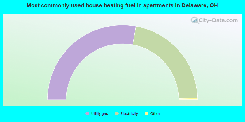 Most commonly used house heating fuel in apartments in Delaware, OH