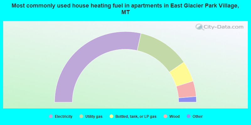 Most commonly used house heating fuel in apartments in East Glacier Park Village, MT