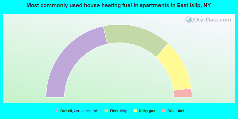 Most commonly used house heating fuel in apartments in East Islip, NY