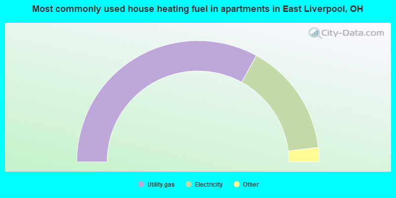 Most commonly used house heating fuel in apartments in East Liverpool, OH