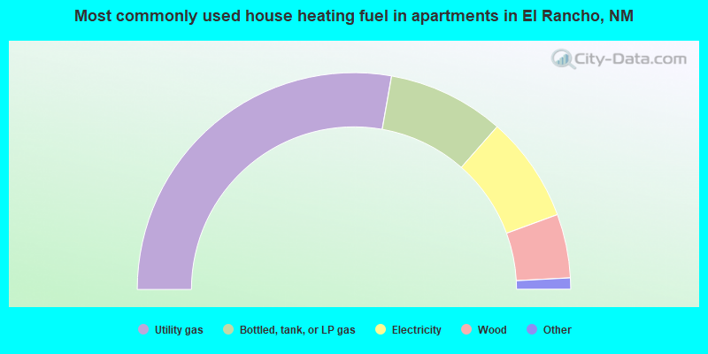 Most commonly used house heating fuel in apartments in El Rancho, NM