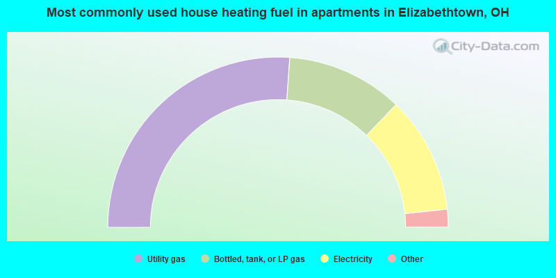 Most commonly used house heating fuel in apartments in Elizabethtown, OH