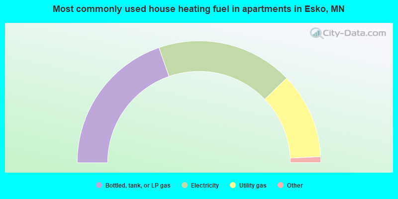 Most commonly used house heating fuel in apartments in Esko, MN