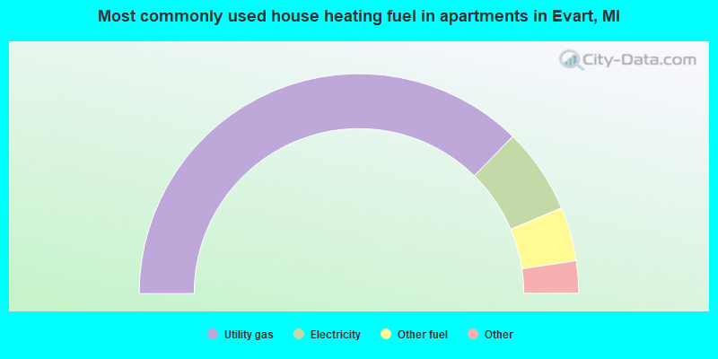 Most commonly used house heating fuel in apartments in Evart, MI