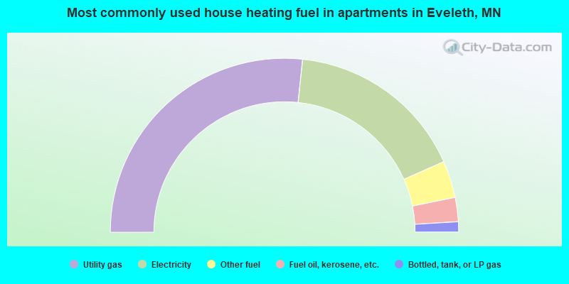 Most commonly used house heating fuel in apartments in Eveleth, MN