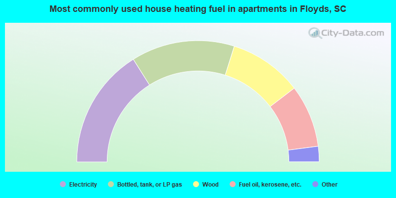 Most commonly used house heating fuel in apartments in Floyds, SC
