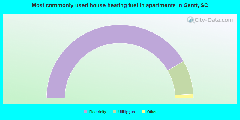 Most commonly used house heating fuel in apartments in Gantt, SC