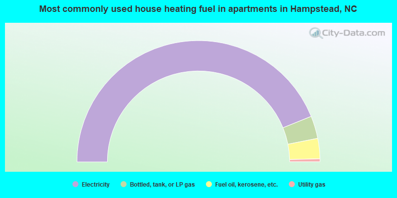 Most commonly used house heating fuel in apartments in Hampstead, NC