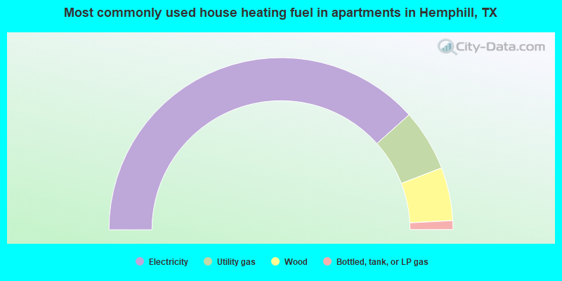 Most commonly used house heating fuel in apartments in Hemphill, TX