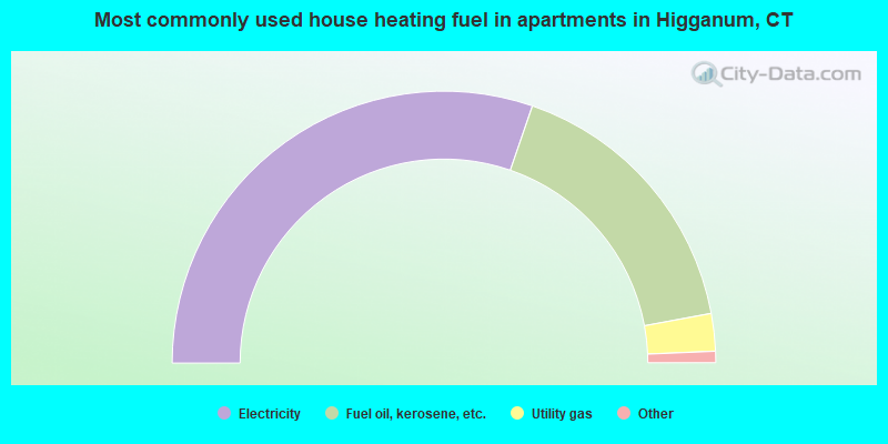 Most commonly used house heating fuel in apartments in Higganum, CT