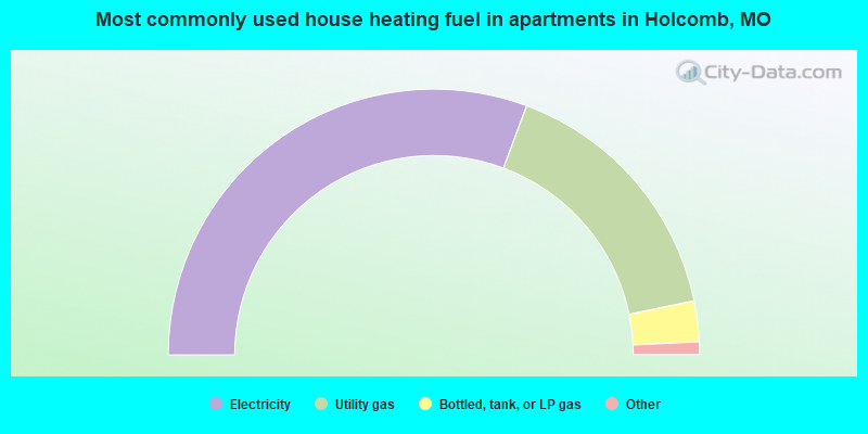 Most commonly used house heating fuel in apartments in Holcomb, MO