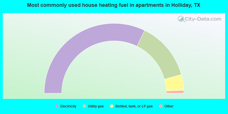 Most commonly used house heating fuel in apartments in Holliday, TX