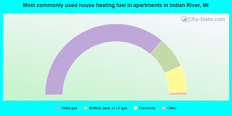 Most commonly used house heating fuel in apartments in Indian River, MI