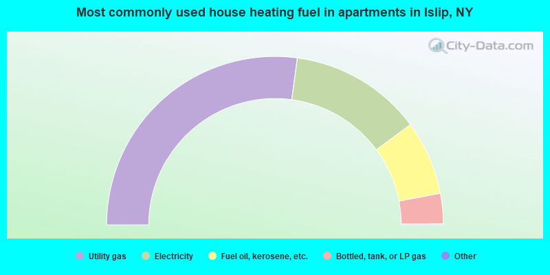 Most commonly used house heating fuel in apartments in Islip, NY