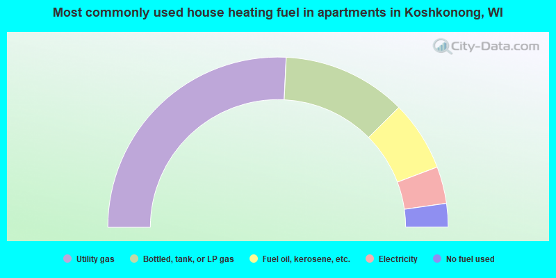 Most commonly used house heating fuel in apartments in Koshkonong, WI
