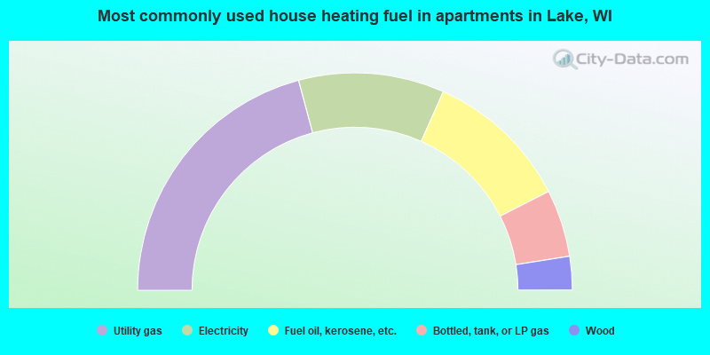Most commonly used house heating fuel in apartments in Lake, WI