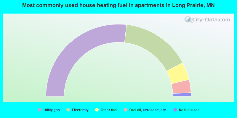 Most commonly used house heating fuel in apartments in Long Prairie, MN