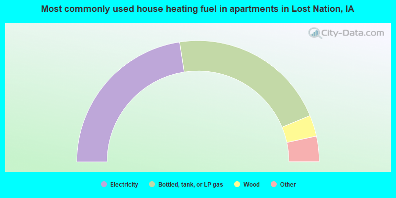 Most commonly used house heating fuel in apartments in Lost Nation, IA