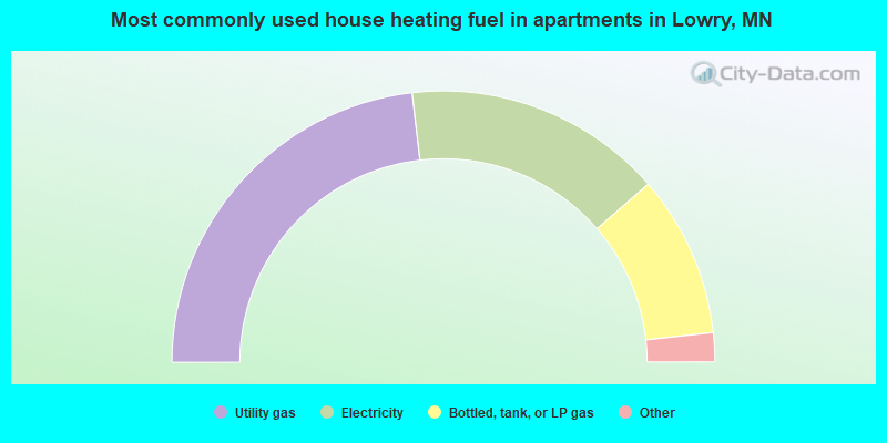 Most commonly used house heating fuel in apartments in Lowry, MN