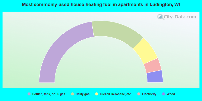 Most commonly used house heating fuel in apartments in Ludington, WI