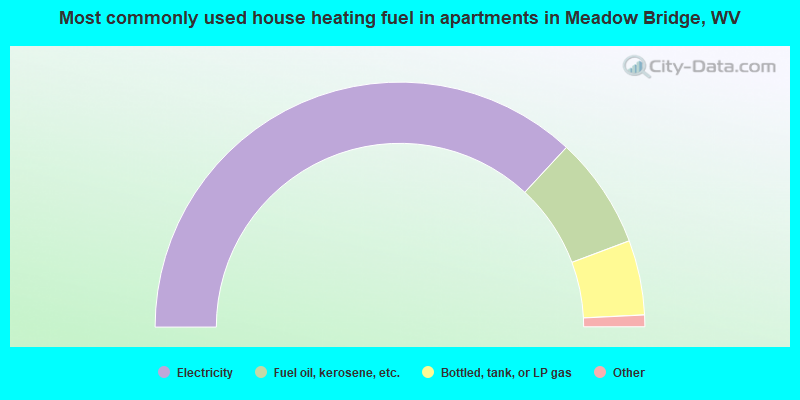 Most commonly used house heating fuel in apartments in Meadow Bridge, WV